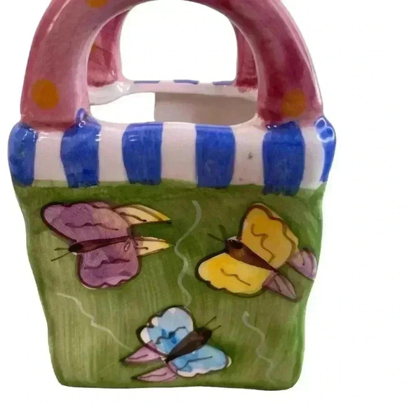 Small Porcelain Bag/Vase or Storage from BellaCasa by Ganz Butterflies - Picture 5 of 8